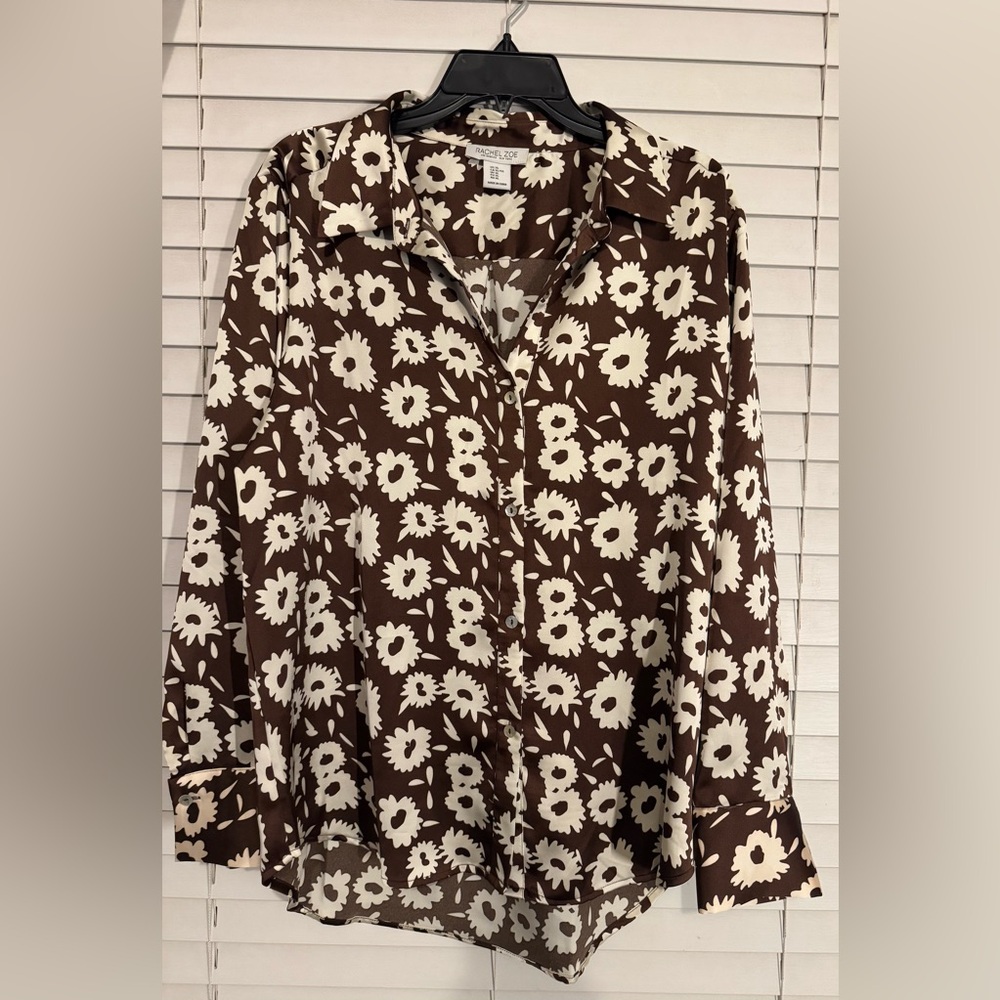 Rachel Zoe Brown and White Floral Button Down Shirt